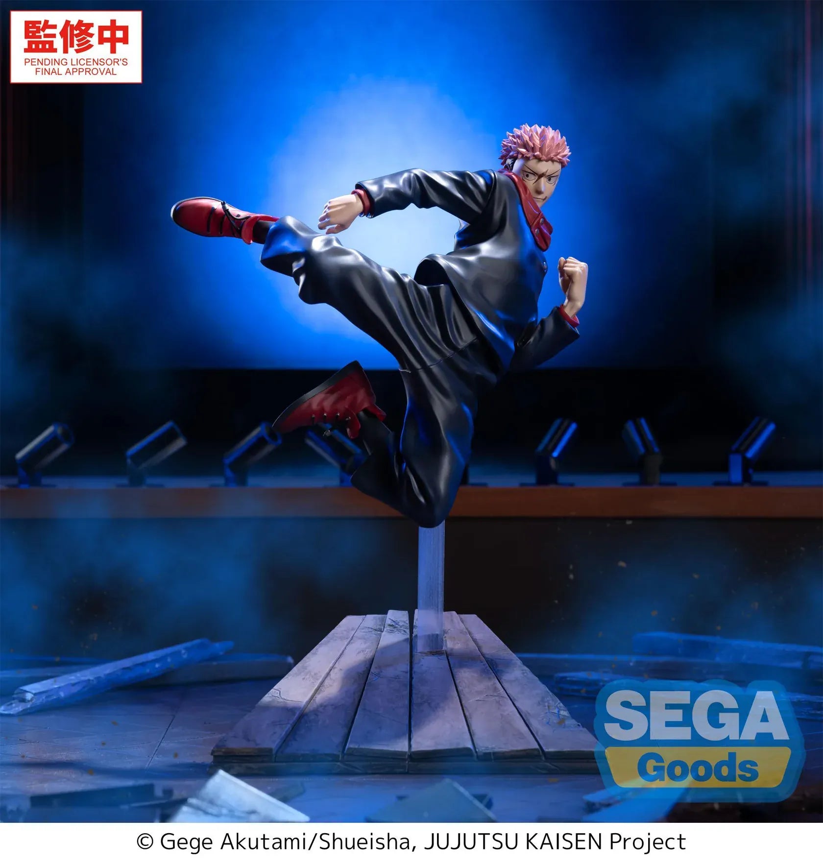 Jujutsu Kaisen Luminasta Yuji Itadori The Culling Games Figure in an airborne kick pose with wooden platform display base