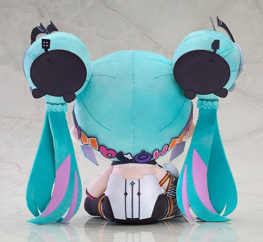 Hatsune Miku Chocopuni plush Racing Miku 2026 version with teal twin-tails, racing outfit, and headband accessories