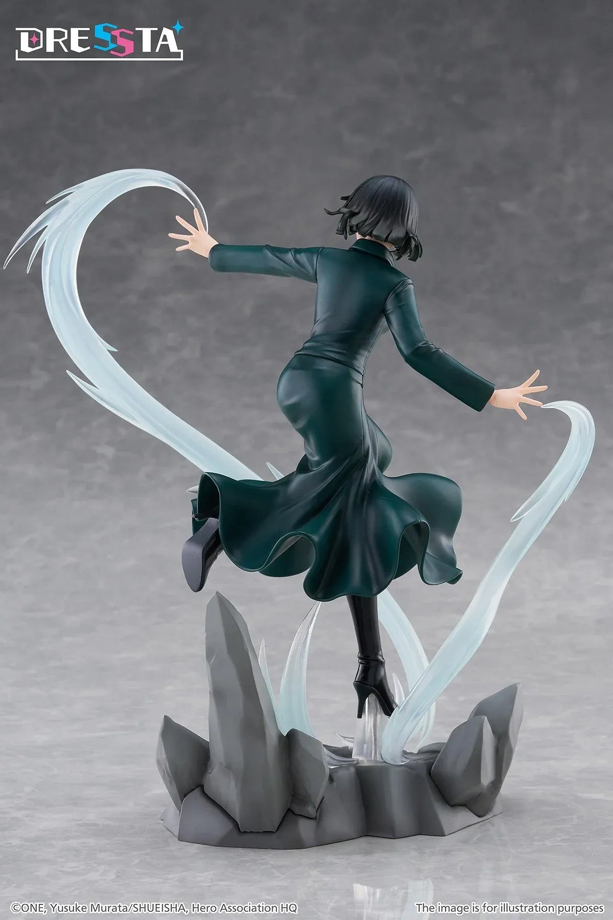 Hellish Blizzard Dressta figure in a flowing dark green dress surrounded by translucent psychic energy effects on a rocky base.