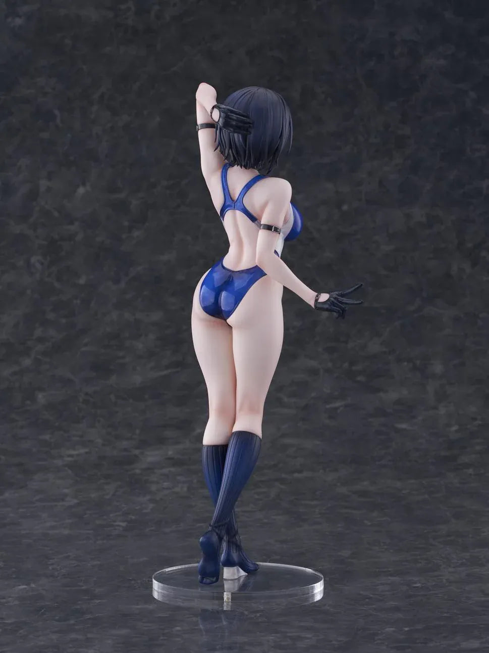 Sakura Aoba Umise 1/6 Scale Figure featuring Aoba Umise with short dark hair, blue eyes, glossy navy outfit, matching legwear, glove accents, and clear display base.