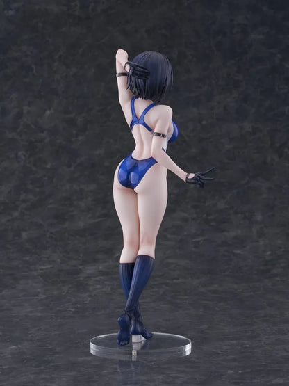 Sakura Aoba Umise 1/6 Scale Figure featuring Aoba Umise with short dark hair, blue eyes, glossy navy outfit, matching legwear, glove accents, and clear display base.