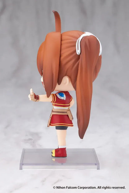 Trails in the Sky Oshi Works Mini Estelle Bright figure with brown twin ponytails, a red outfit, winking smile, and an outstretched peace sign.