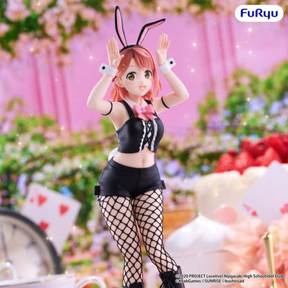 Ayumu Uehara BiCute Bunnies figure with reddish-pink hair, black bunny ears, a pink bow, patterned stockings, and tall black boots.