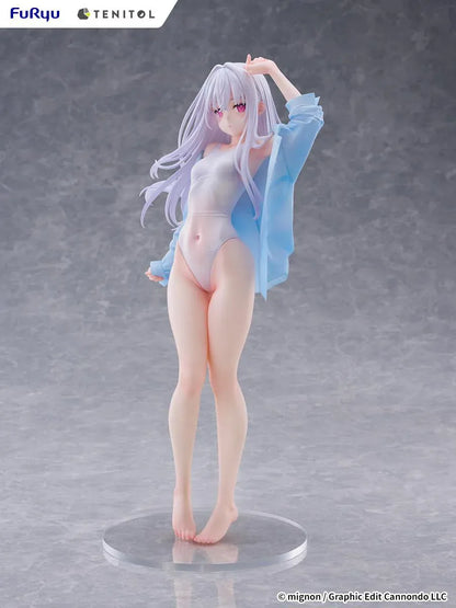 Mignon Works TENITOL Tall Shiro Swimsuit Ver. figure in a white swimsuit with a translucent blue cover-up