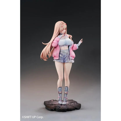 Viper Deluxe Edition 1/7 scale figure from Goddess of Victory Nikke wearing a pink jacket and stylish outfit with an illustrated wall scroll.