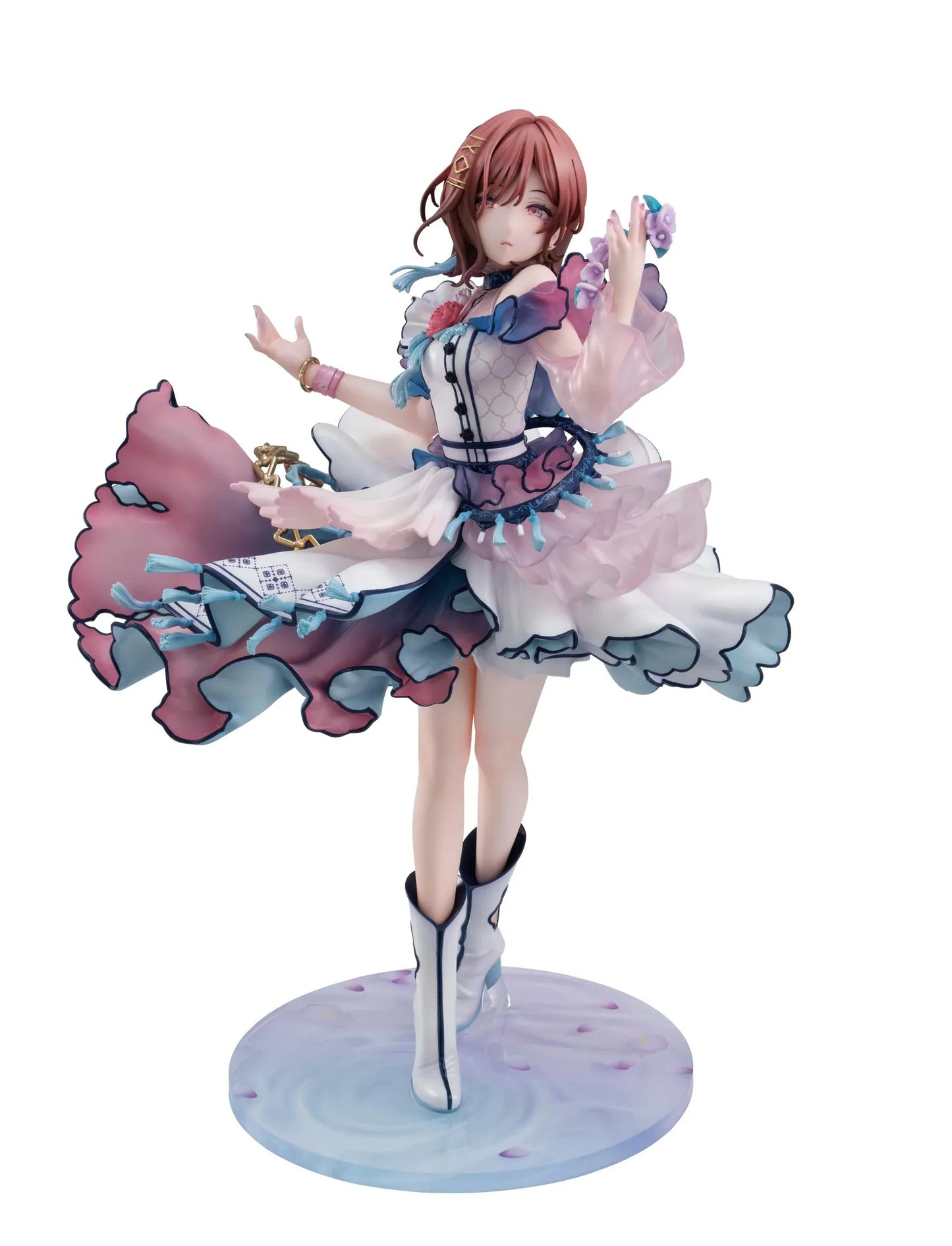 The Idolmaster Shiny Colors Lucrea Madoka Higuchi Merry Figure with pastel idol dress, floral accessories, flowing skirt, and elegant pose
