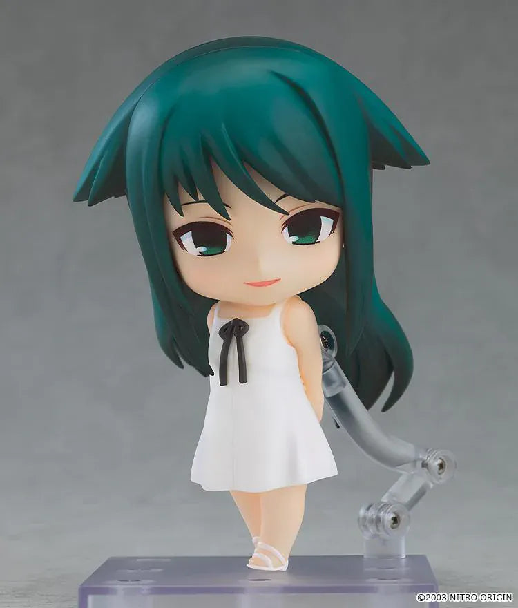 Nendoroid Saya from Saya no Uta with teal hair, white dress, and translucent wings.