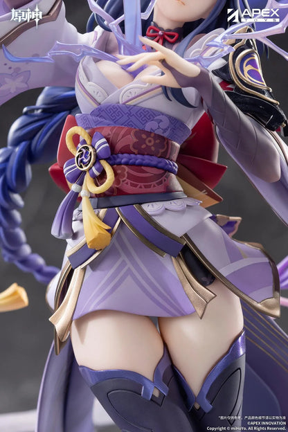 Genshin Impact Raiden Shogun Plane of Euthymia 1/7 Scale Figure featuring Raiden Shogun with purple Electro effects, sword, Inazuma outfit, and dramatic display base.