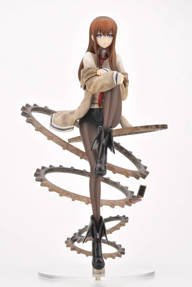 Steins Gate Kurisu Makise 1/8 Scale Figure posed with an intricate mechanical gear display