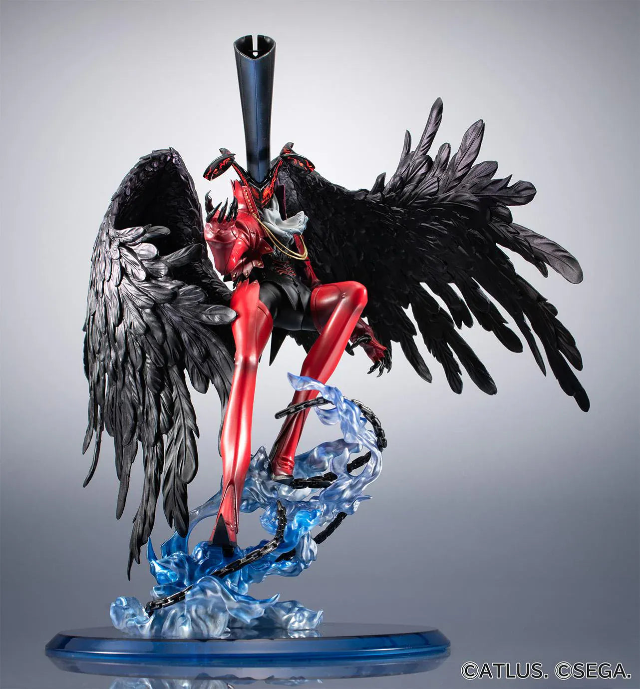 Persona 5 Game Character Collection DX Arsene 30th Anniversary Edition figure with red suit, black top hat, wings, blue flame effects, and chain details