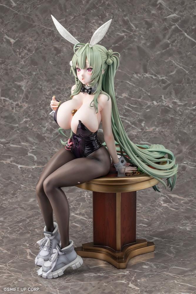 Soda Twinkling Bunny 1/4 scale figure seated in a black bunny outfit with sheer tights, mint-green twin tails, and tall bunny ears.