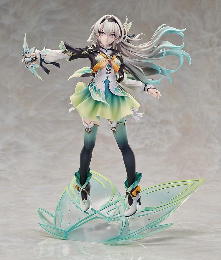 Honkai: Star Rail Firefly 1/7 scale figure in dynamic pose with green gradient outfit and translucent wing-like base
