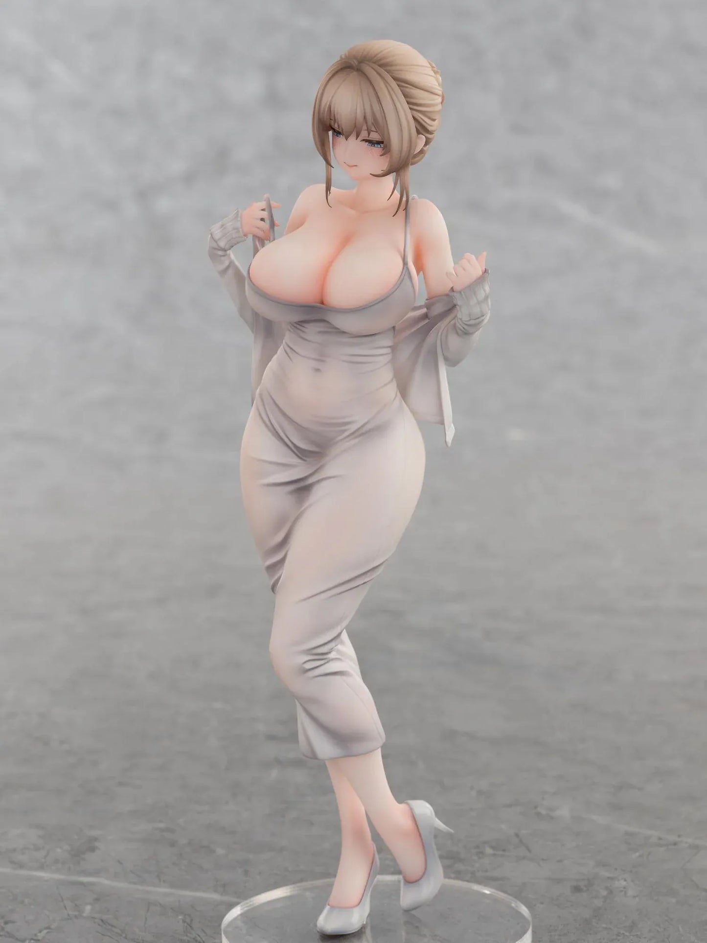 Gwan-E Illustration Muboubi na Erin 1/6 Scale Figure featuring Erin with blonde hair, gray dress, matching heels, and elegant standing pose.