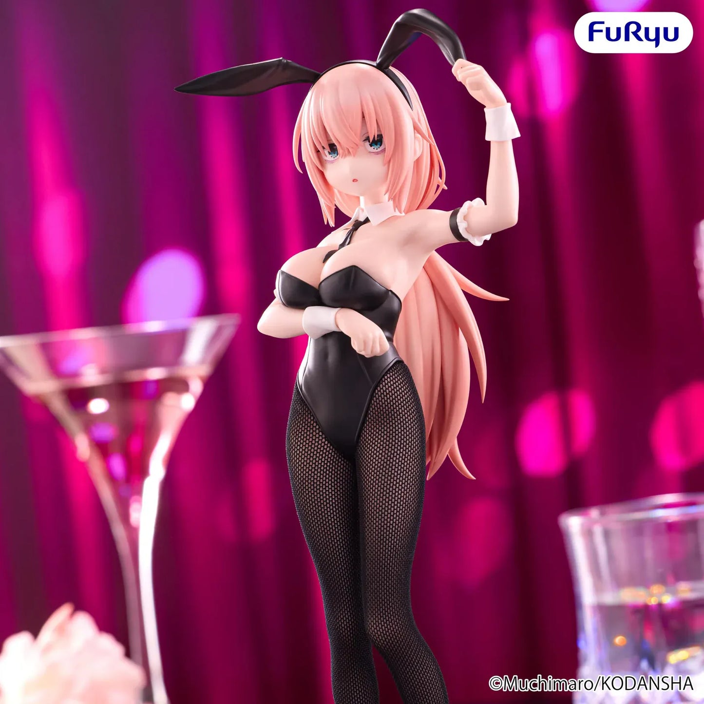 There Is Also a Hole in the Student Organization BiCute Bunnies Komaro Michinoku Figure wearing a black bunny suit with fishnet tights and bunny ears
