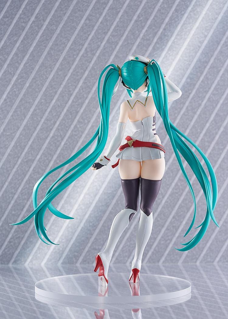 GOODSMILE RACING POP UP PARADE Racing Miku 2023 Ver Figure in white racing outfit with turquoise twin-tails