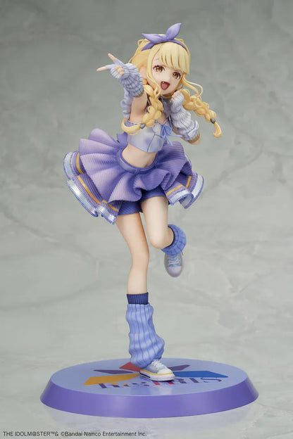 The Idolmaster Gakuen Kotone Fujita Re;IRIS Ver. 1/7 Scale Figure featuring Kotone with blonde twin braids, purple idol outfit, leg warmers, and themed display base.
