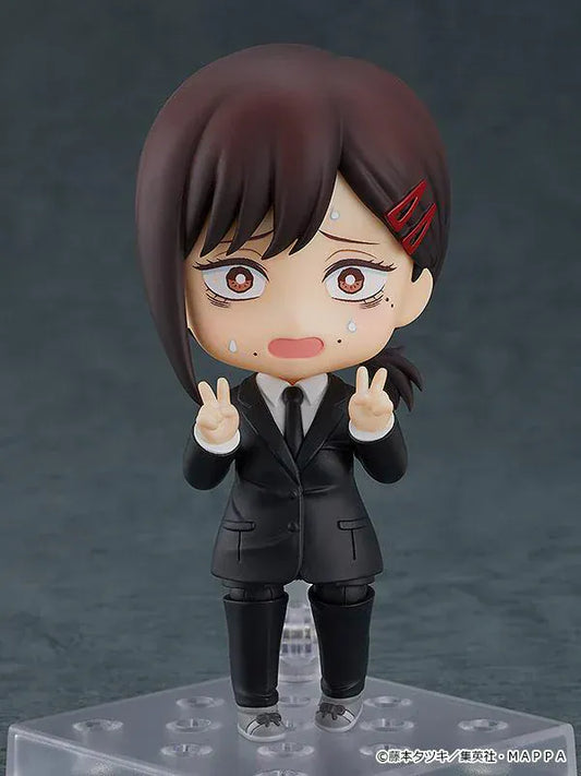 Chainsaw Man Nendoroid No.2014 Kobeni re-run chibi figure in black suit with brown hair and red hairclips