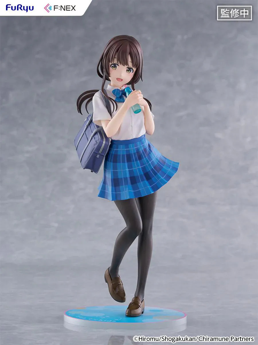 Chitose Is in the Ramune Bottle Yua Uchida 1/7 Scale Figure with brown hair, blue plaid skirt, school uniform outfit, shoulder bag, drink bottle accessory, and display base