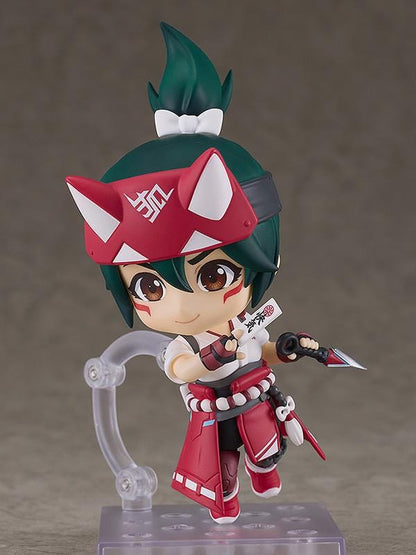OVERWATCH Nendoroid Kiriko Figure Rerelease featuring Kiriko in a chibi style with fox-inspired headband mask, red outfit, and kunai accessory.
