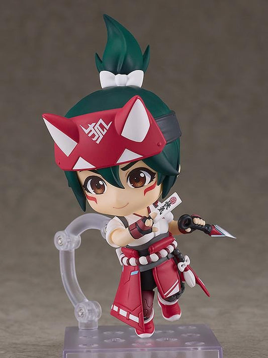 OVERWATCH Nendoroid Kiriko Figure Rerelease featuring Kiriko in a chibi style with fox-inspired headband mask, red outfit, and kunai accessory.