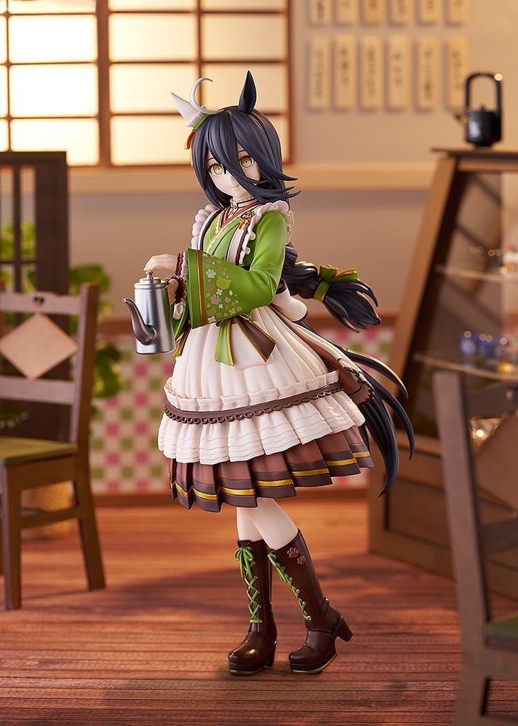 Uma Musume Pretty Derby Manhattan Cafe Willow-Green Evening 1/7 scale figure holding coffee pot with wooden base