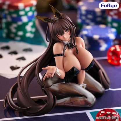 Goddess of Victory Nikke Noir Noodle Stopper Figure featuring Noir in a black bunny-style outfit with long brown hair and casino-themed details.