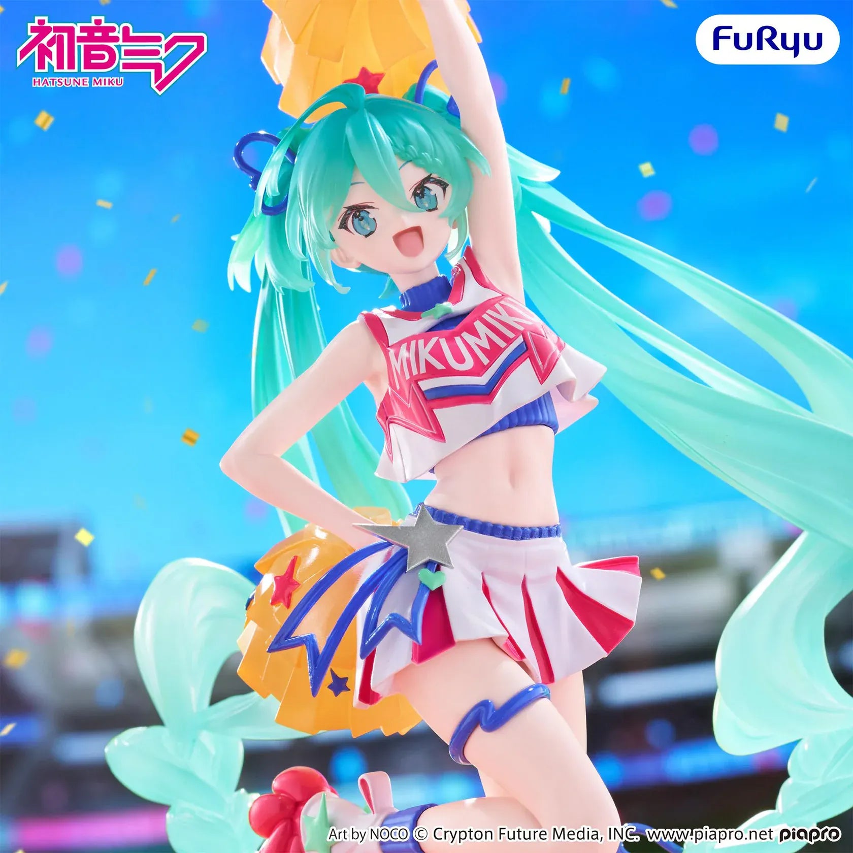 Hatsune Miku Muchute Cheerleader Version figure in a colorful cheerleader outfit holding pom-poms
