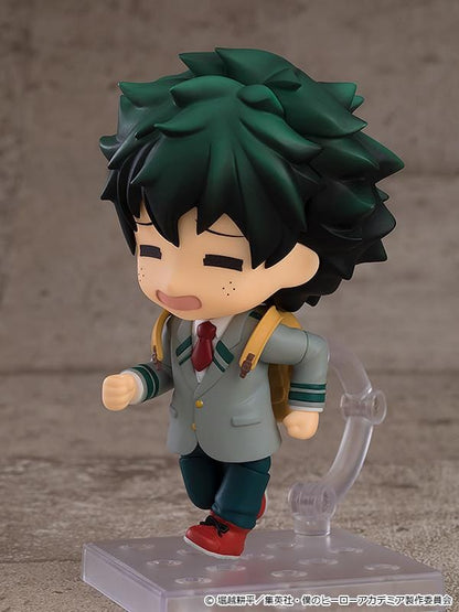 My Hero Academia Nendoroid Izuku Midoriya U.A. School Uniform Ver. Figure Rerelease with green hair, backpack straps, school uniform, and red shoes
