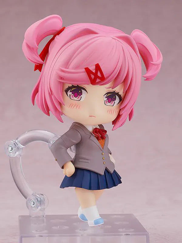 Natsuki Nendoroid figure from Doki Doki Literature Club with pink twin pigtails chibi anime figure