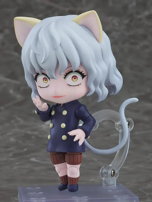 Hunter x Hunter Nendoroid No.2913 Neferpitou chibi figure with cat ears, curly hair, navy coat, and tail