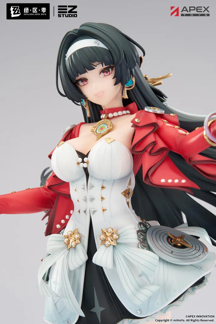 Zenless Zone Zero Astra Yao 1/7 Scale Figure featuring Astra Yao with long black hair, red-and-white performance outfit, microphone staff accessory, and elegant stage-inspired pose.