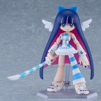 New PANTY & STOCKING with GARTERBELT figma Stocking Angel ver Figure with blue and pink hair, white angel outfit, halo, and wings
