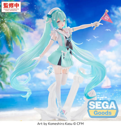 Hatsune Miku sailor figure with twin tails holding flag standing on anchor base