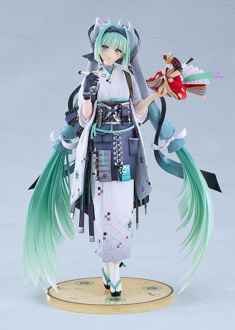 Hatsune Miku Smile x Future Ver. 1/7 scale figure wearing a kimono-inspired outfit with mint twin tails and decorative fan accessory