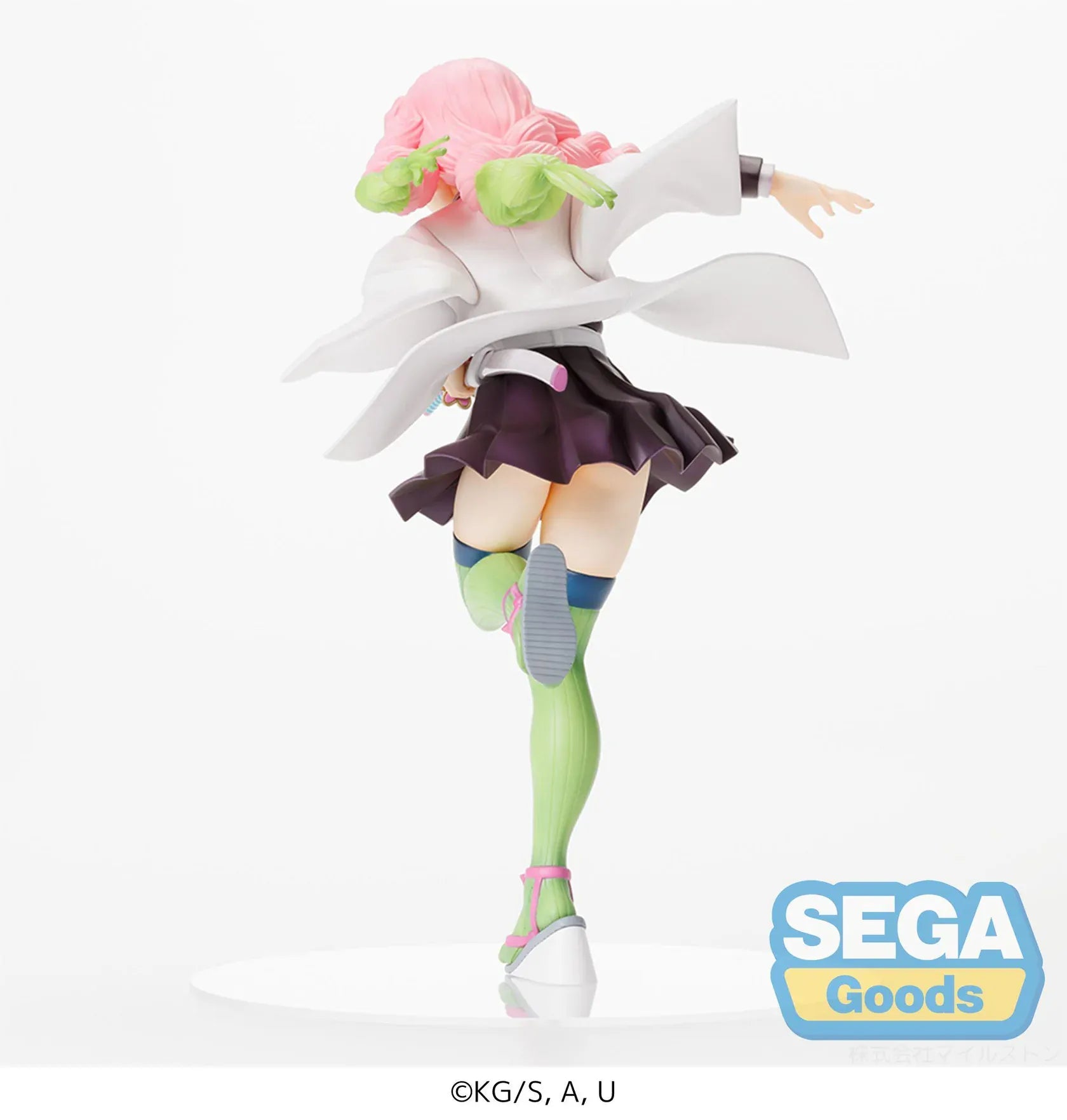 Demon Slayer Kimetsu no Yaiba FiGURiZMa Mitsuri Kanroji Figure Rerelease in dynamic pose with pink and green braided hair