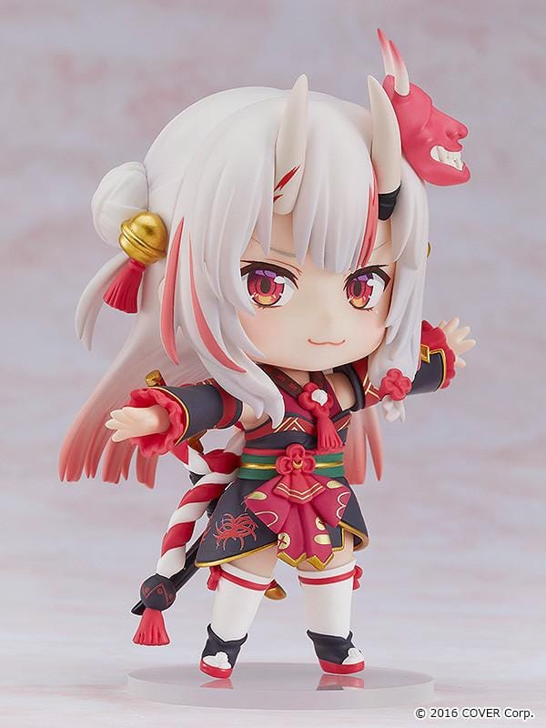 Hololive Nendoroid No.1951 Nakiri Ayame re-run chibi figure with oni horns, mask, and red shrine maiden outfit