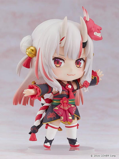 Hololive Nendoroid No.1951 Nakiri Ayame re-run chibi figure with oni horns, mask, and red shrine maiden outfit