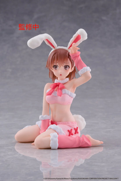 A Certain Scientific Railgun MOFLOCK Mikoto Misaka Fluffy Bunny Ver. Figure in a pink bunny outfit with fluffy bunny ears