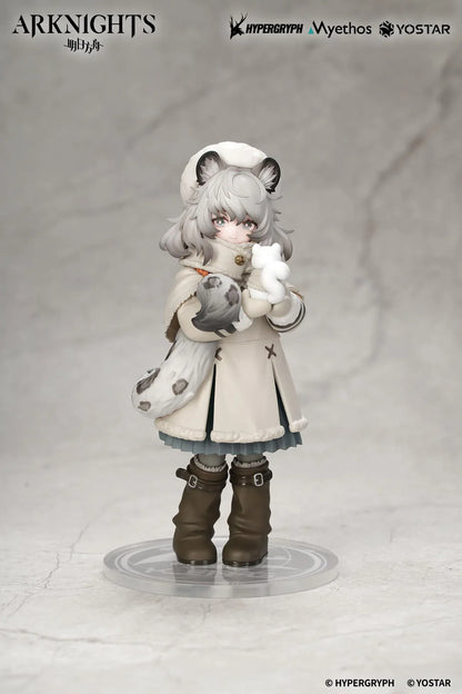Arknights Rhodes Kids Series Pramanix Non Scale Figure with white hair, animal ears, winter coat, fluffy cape, boots, and bear accessory