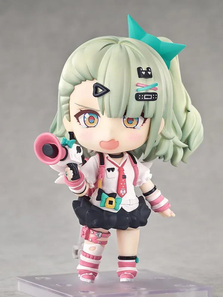 Zenless Zone Zero Nendoroid Sunna figure featuring mint-green hair, colorful accessories, and her signature launcher in an adorable chibi design