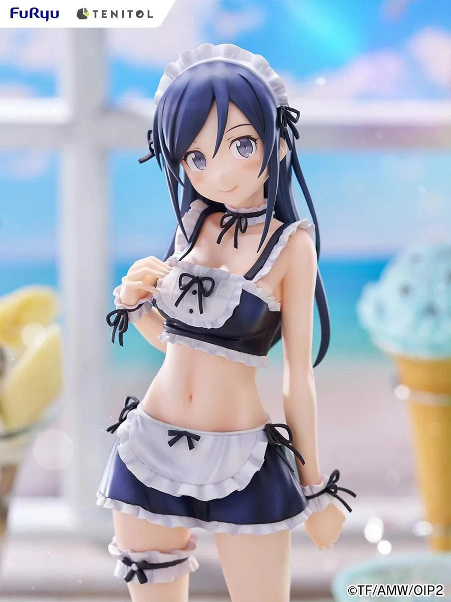Oreimo Tenitol Tall Ayase Aragaki Swimsuit Maid Ver. Figure featuring Ayase in a navy and white maid swimsuit holding a relaxed pose surrounded by desserts