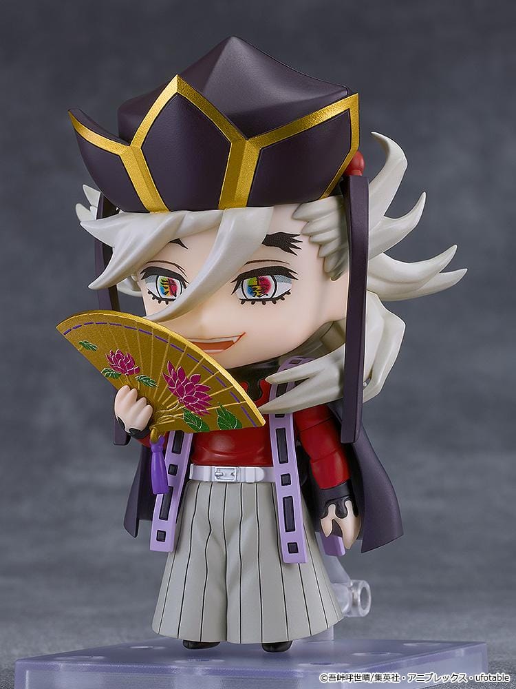 Demon Slayer Kimetsu no Yaiba Nendoroid Doma Figure with golden fans ornate headpiece and rainbow eyes