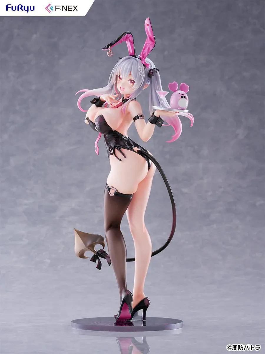 Suou Patra Bunny Ver 1/6 Scale Figure by FuRyu F:NEX wearing a black and pink bunny outfit with stockings, heels, bunny ears, and tail