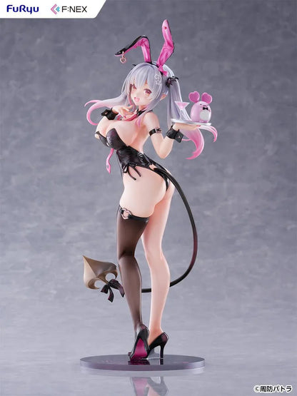 Suou Patra Bunny Ver 1/6 Scale Figure by FuRyu F:NEX wearing a black and pink bunny outfit with stockings, heels, bunny ears, and tail