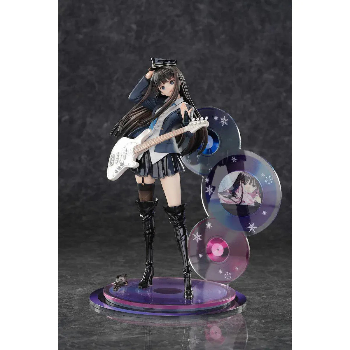 White Album 2 Kazusa Touma Reunion 1/6 Scale Figure with white electric guitar, black boots, music-disc backdrop, and stage-style display base