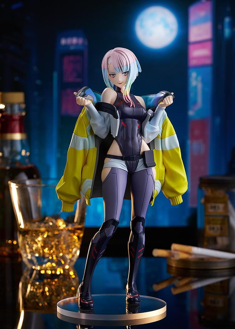 Cyberpunk: Edgerunners Pop Up Parade Lucy figure in bodysuit with yellow jacket and pastel hair