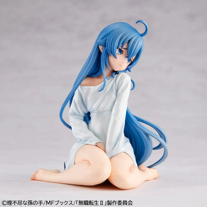 Mushoku Tensei Melty Princess Roxy Migurdia Peeping Ver. figure kneeling in oversized white shirt with long blue hair.