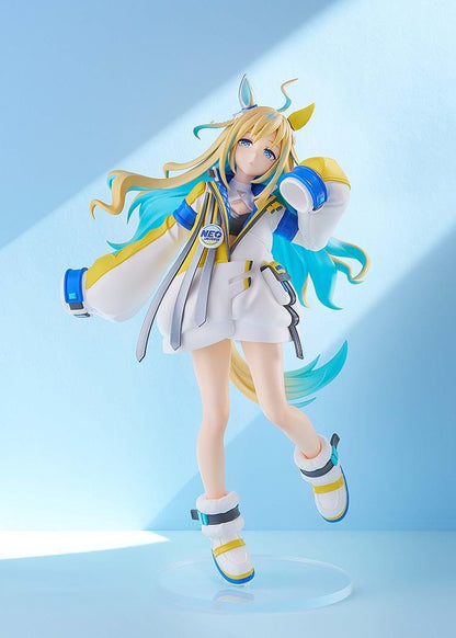 Uma Musume Pretty Derby POP UP PARADE L Neo Universe figure with white blue and yellow futuristic outfit and flowing blonde hair