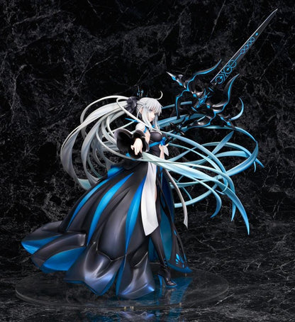 Fate Grand Order Berserker Morgan Le Fay Final Ascension Ver 1/7 Scale Figure with flowing silver hair and large black and blue weapon