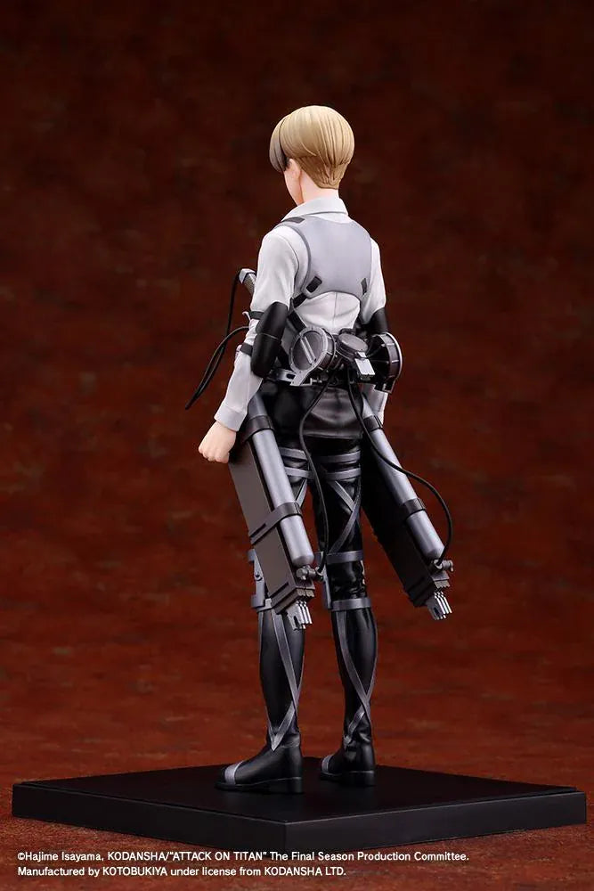 Armin Arlert The Final Season Ver. Oshi Works figure with blond hair, a gray shirt, black harness straps, and equipment on a rectangular black base.
